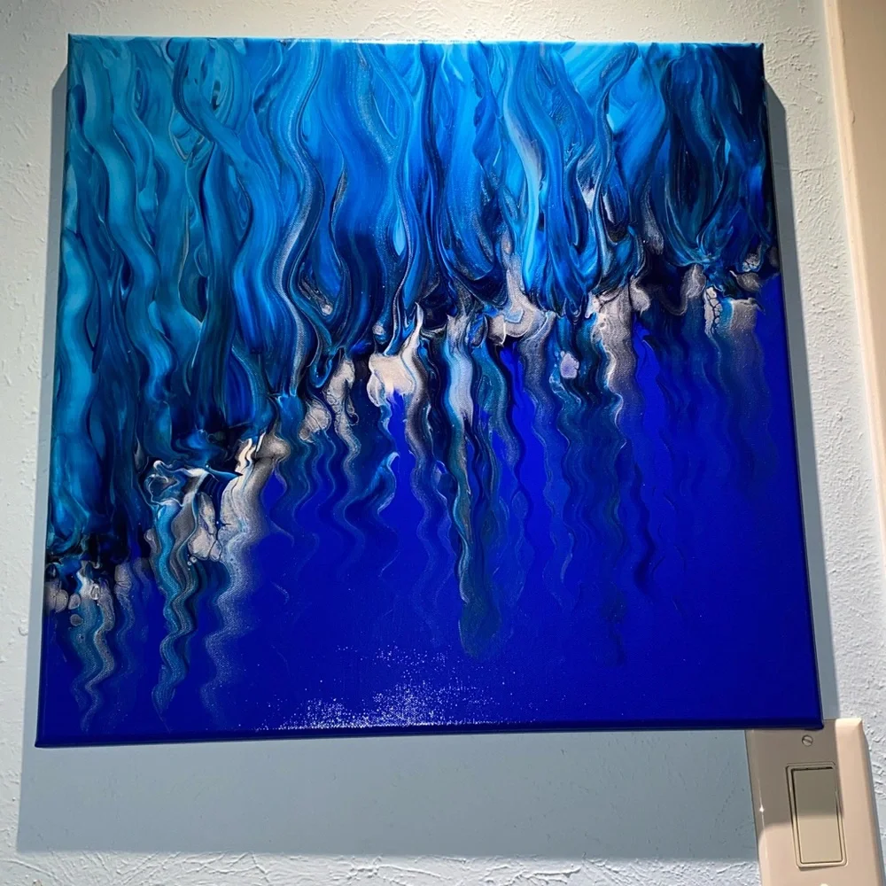 ❌SOLD❌painted 20x20 abstract Acrylic fluid art canvas painting blue metallic - Picture 1 of 10